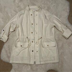 Zara Off-White Linen Jacket with Drawstring Waist